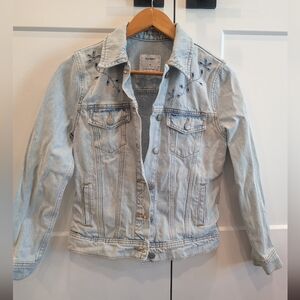 OLD NAVY Women's Faded Lightwash Blue Denim Jacket with Embroidery Size XS
